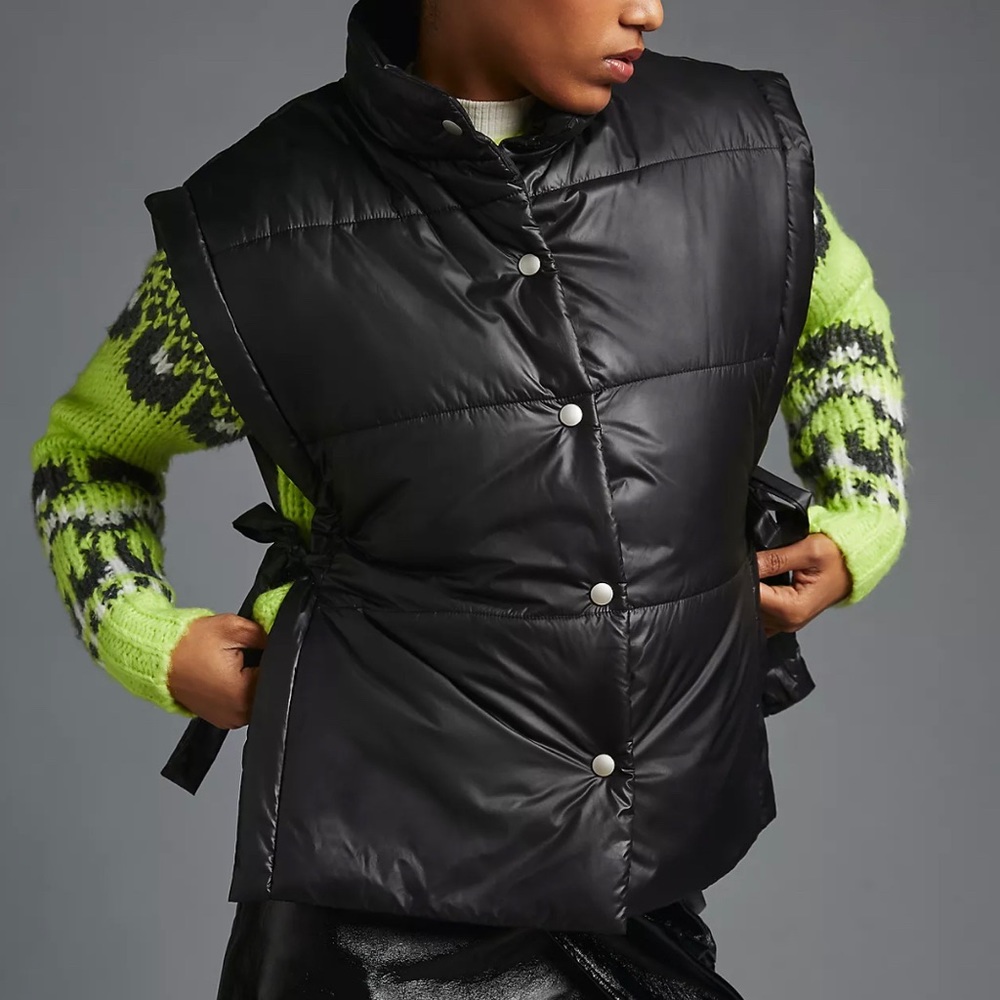 NWT Anthropologie puffer vest | black side tie vest